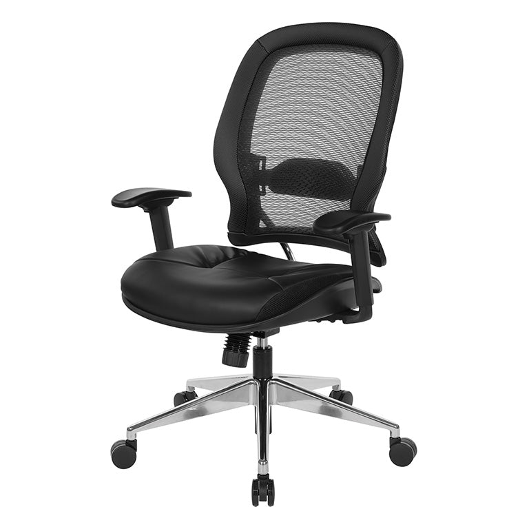 Professional Air Grid® Back Chair with Black Bonded Leather Seat and
Trim, Adjustable Arms, Adjustable Lumbar, and Angled Polished Aluminum Base
