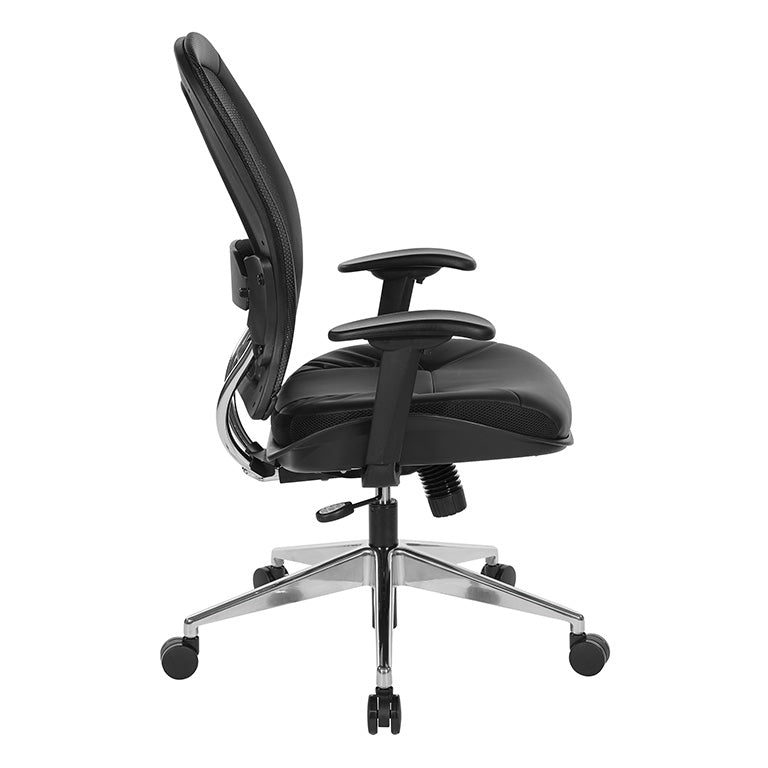 Professional Air Grid® Back Chair with Black Bonded Leather Seat and
Trim, Adjustable Arms, Adjustable Lumbar, and Angled Polished Aluminum Base