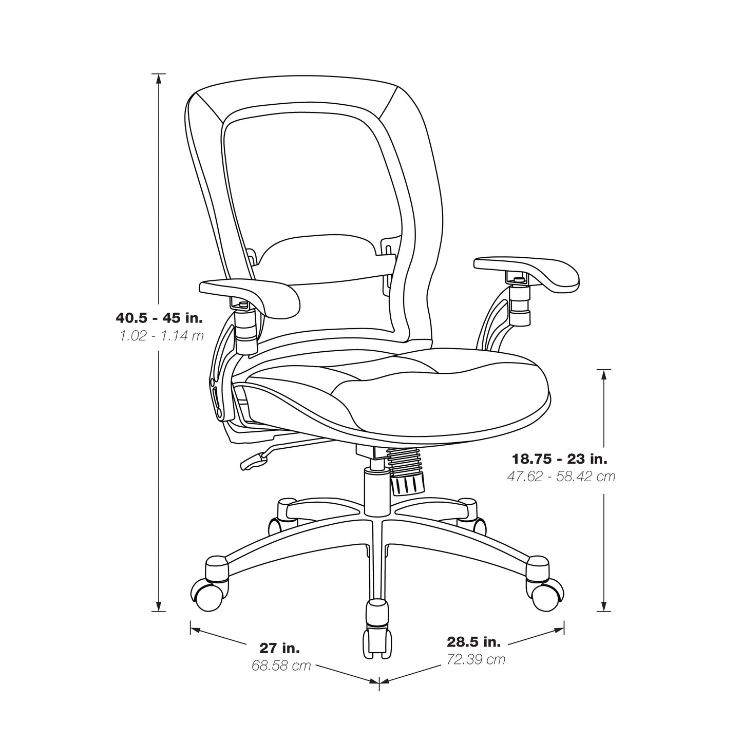 Light Air Grid® Manager’s Chair with Black Top Grain Leather Seat, Adjustable
Lumbar and Platinum Finish Base