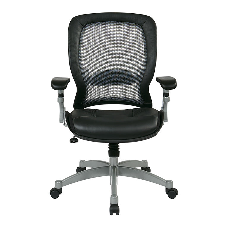 Light Air Grid® Manager’s Chair with Black Top Grain Leather Seat, Adjustable
Lumbar and Platinum Finish Base