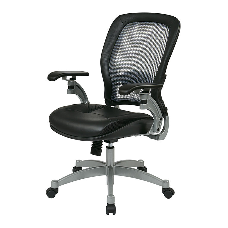 Light Air Grid® Manager’s Chair with Black Top Grain Leather Seat, Adjustable
Lumbar and Platinum Finish Base