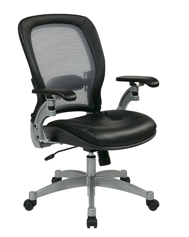 Light Air Grid® Manager’s Chair with Black Top Grain Leather Seat, Adjustable
Lumbar and Platinum Finish Base