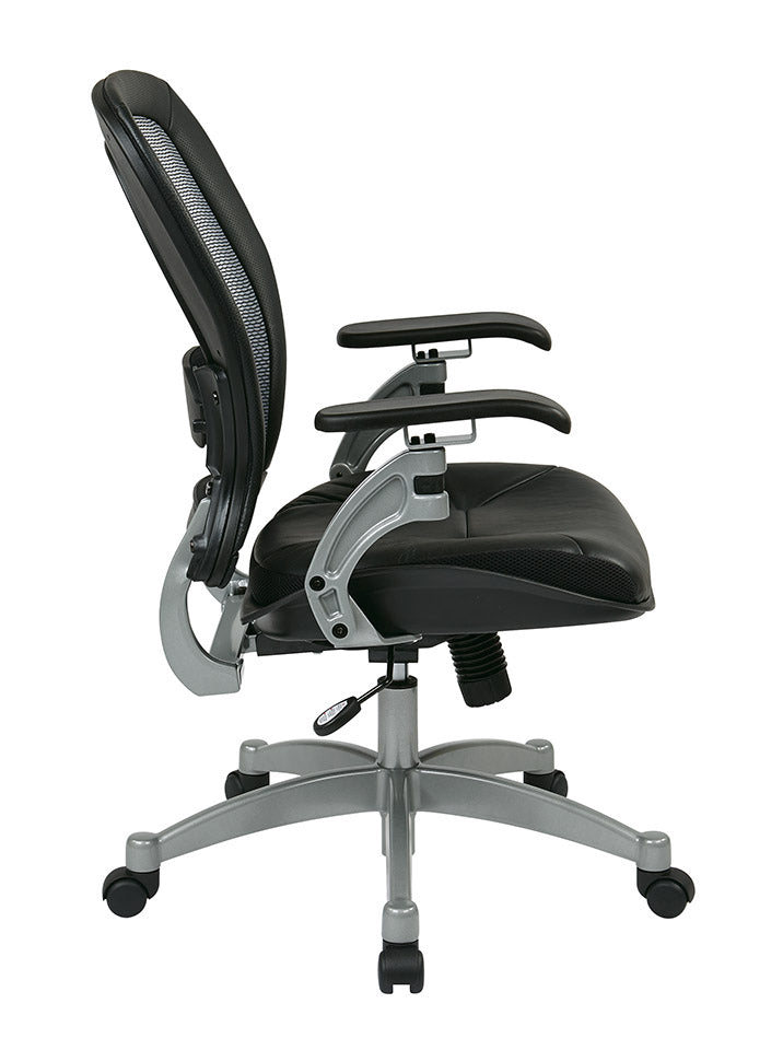 Light Air Grid® Manager’s Chair with Black Top Grain Leather Seat, Adjustable
Lumbar and Platinum Finish Base