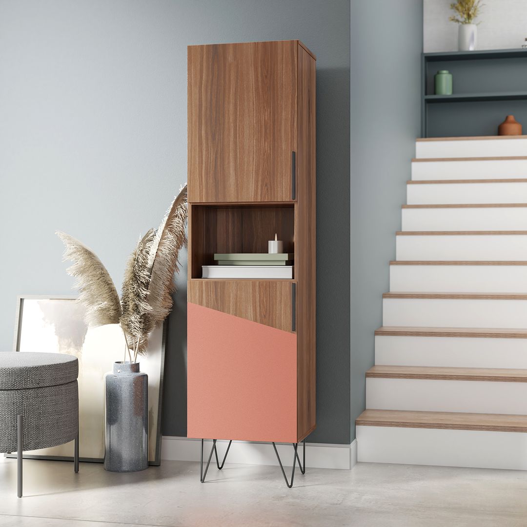 Manhattan Comfort Beekman 17.51 Narrow Bookcase Cabinet with 5 Shelves