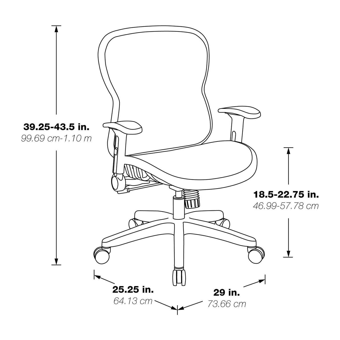 R2 SpaceGrid Seat and Back Chair with Height Adjustable Flip Arms,
Adjustable Lumbar and Nylon Base