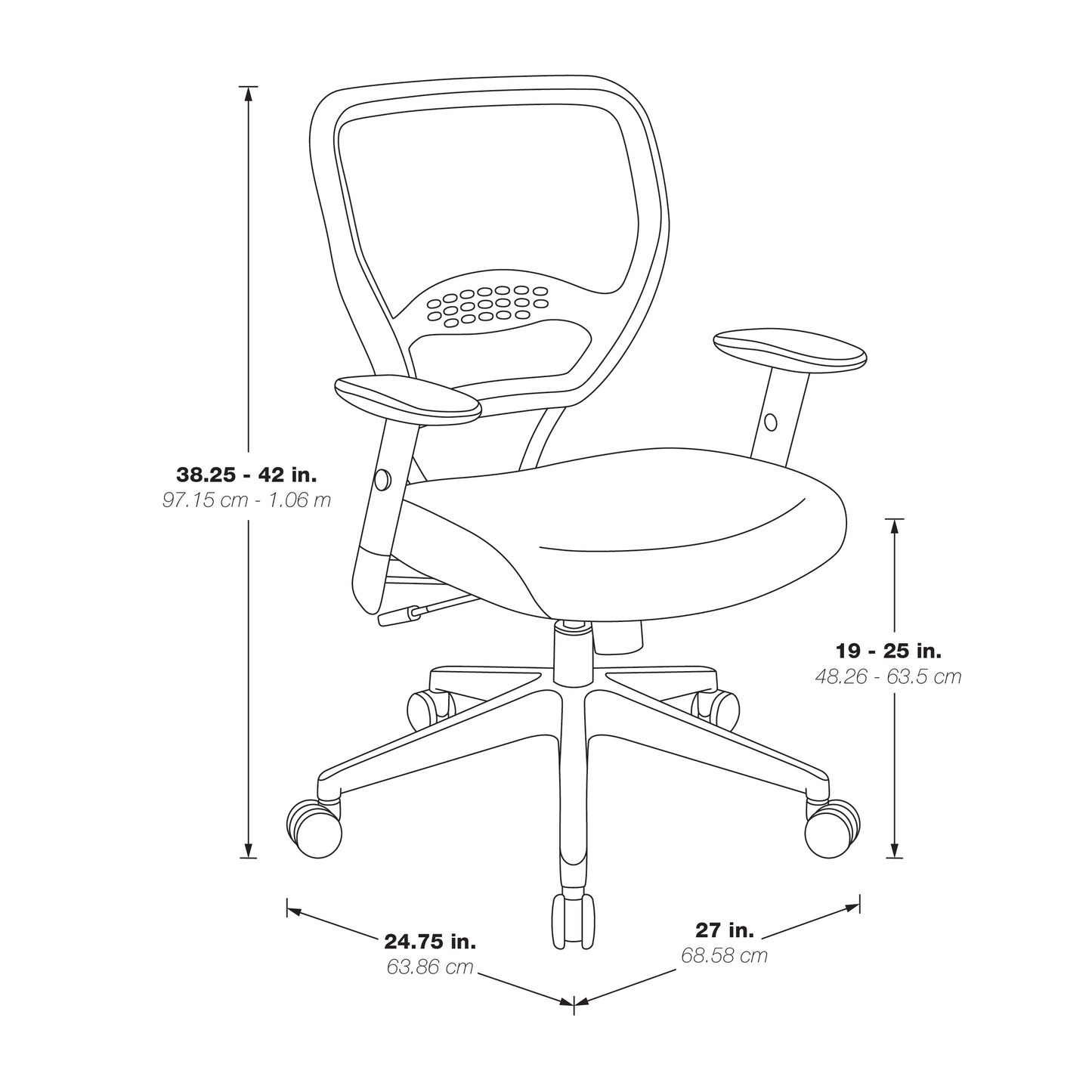 Air Grid® Back and Black Bonded Leather Seat Manager’s Chair with Adjustable
Angled Arms and Angled Nylon Base