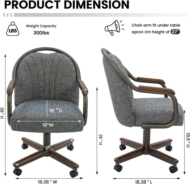Chromcraft ZIP Ship CM188 Casual Dining Chair Caster Swivel Tilt Fabric Dinning Chair in Walnut & Texture Bronze Finish