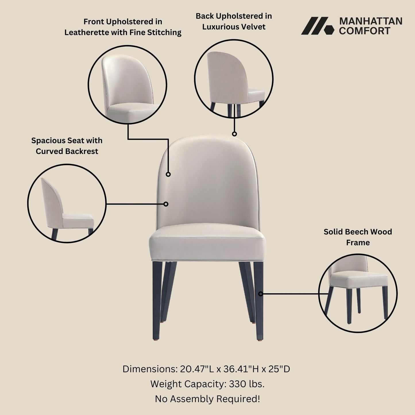Manhattan Comfort 6-Piece Hillman Dining Chair and Arm Chair