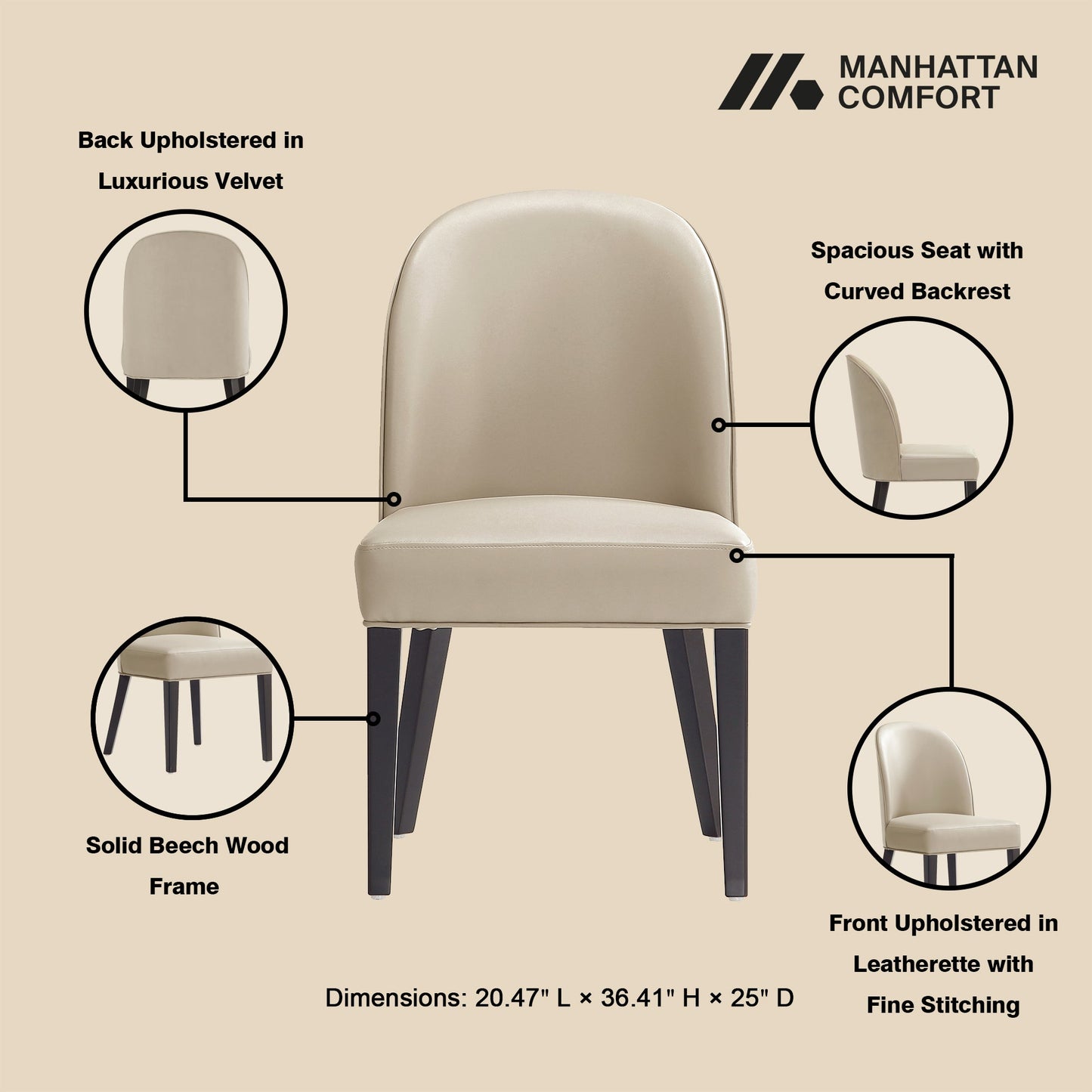Manhattan Comfort 6-Piece Hillman Dining Chair and Arm Chair