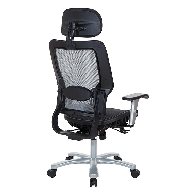 Breathable Mesh Seat and Back, Adjustable Headrest, 2-Way
Adjustable Arms, Adjustable Lumbar and Aluminum Silver Base