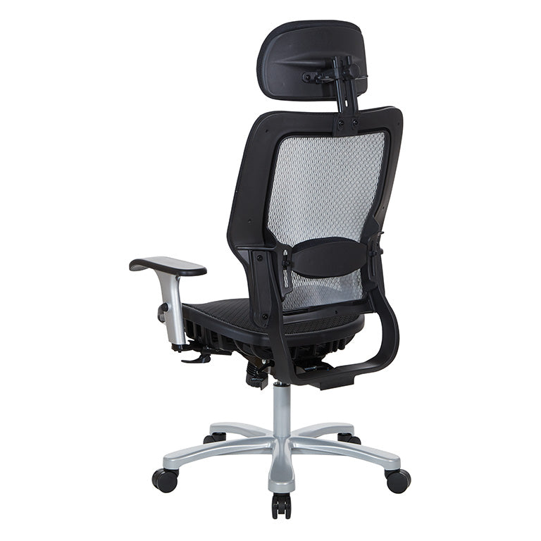 Breathable Mesh Seat and Back, Adjustable Headrest, 2-Way
Adjustable Arms, Adjustable Lumbar and Aluminum Silver Base