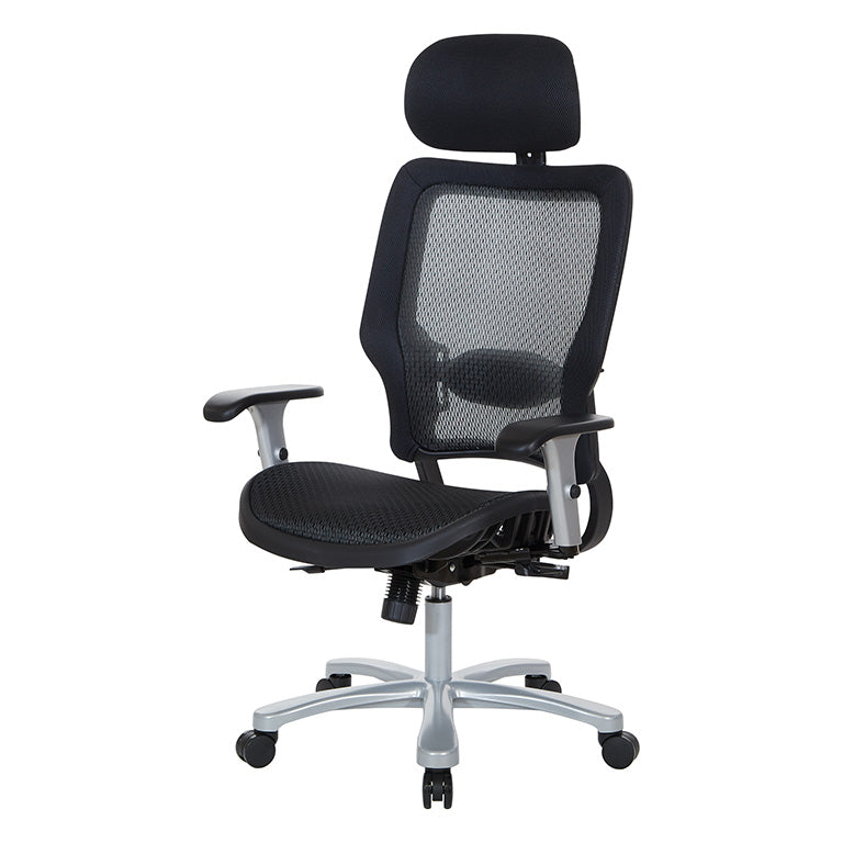 Breathable Mesh Seat and Back, Adjustable Headrest, 2-Way
Adjustable Arms, Adjustable Lumbar and Aluminum Silver Base