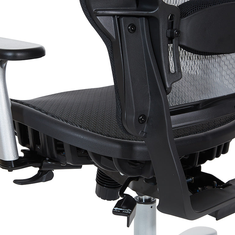 Breathable Mesh Seat and Back, 2-Way Adjustable Arms, Adjustable
Lumbar and Aluminum Silver Base