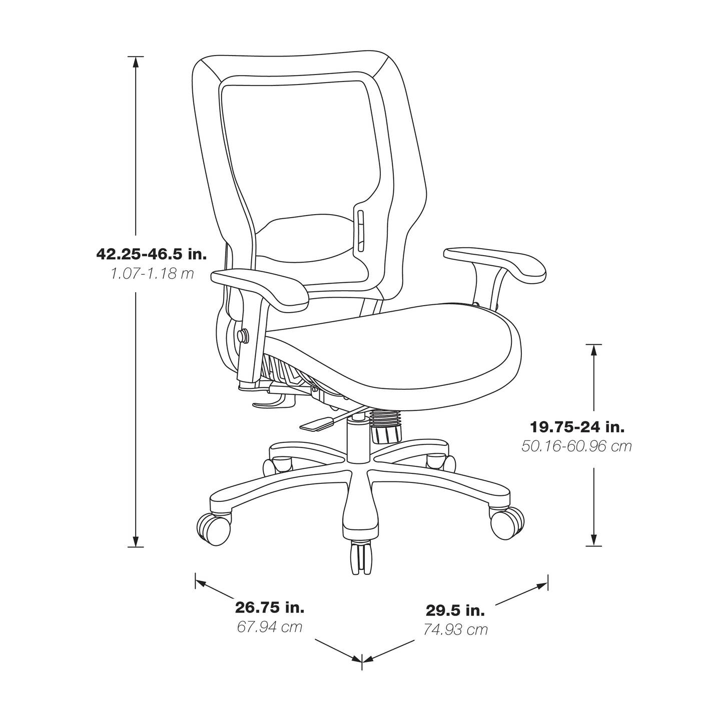 Breathable Mesh Seat and Back, 2-Way Adjustable Arms, Adjustable
Lumbar and Aluminum Silver Base