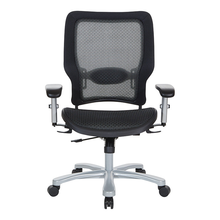 Breathable Mesh Seat and Back, 2-Way Adjustable Arms, Adjustable
Lumbar and Aluminum Silver Base