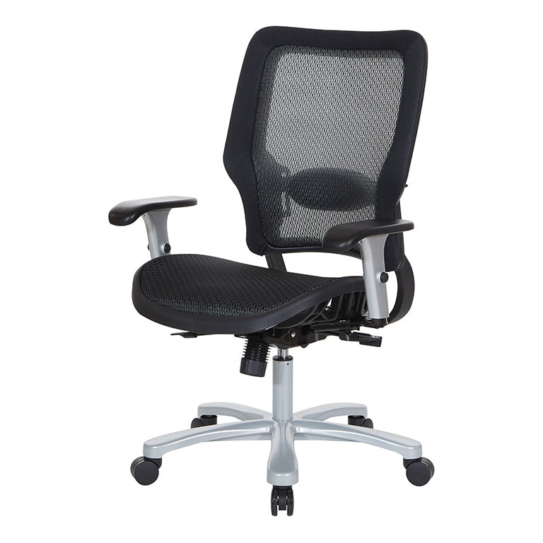 Breathable Mesh Seat and Back, 2-Way Adjustable Arms, Adjustable
Lumbar and Aluminum Silver Base