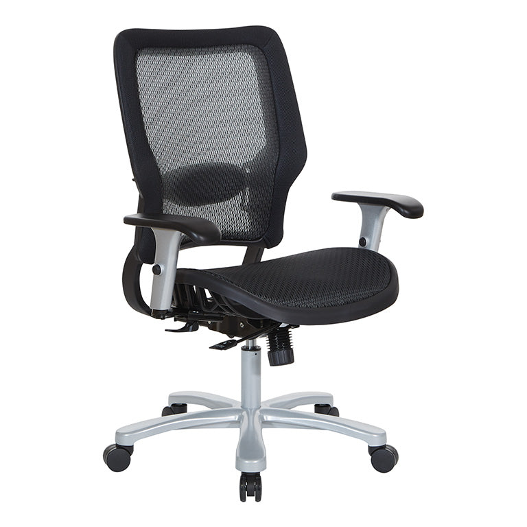 Breathable Mesh Seat and Back, 2-Way Adjustable Arms, Adjustable
Lumbar and Aluminum Silver Base