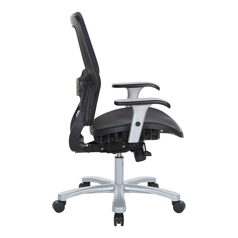Breathable Mesh Seat and Back, 2-Way Adjustable Arms, Adjustable
Lumbar and Aluminum Silver Base