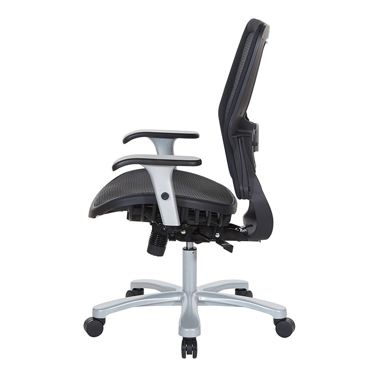 Breathable Mesh Seat and Back, 2-Way Adjustable Arms, Adjustable
Lumbar and Aluminum Silver Base