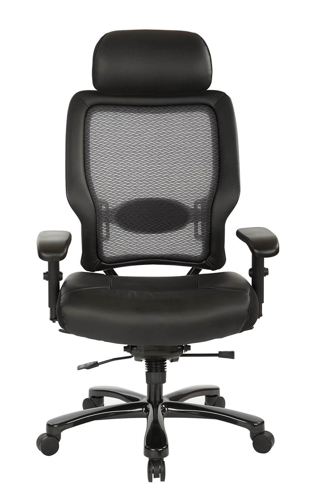 Dual Layer Air Grid® Back and Black Bonded Leather Seat, Adjustable
Headrest, 2-Way Adjustable Arms, Adjustable Lumbar and Industrial Steel Finish Base