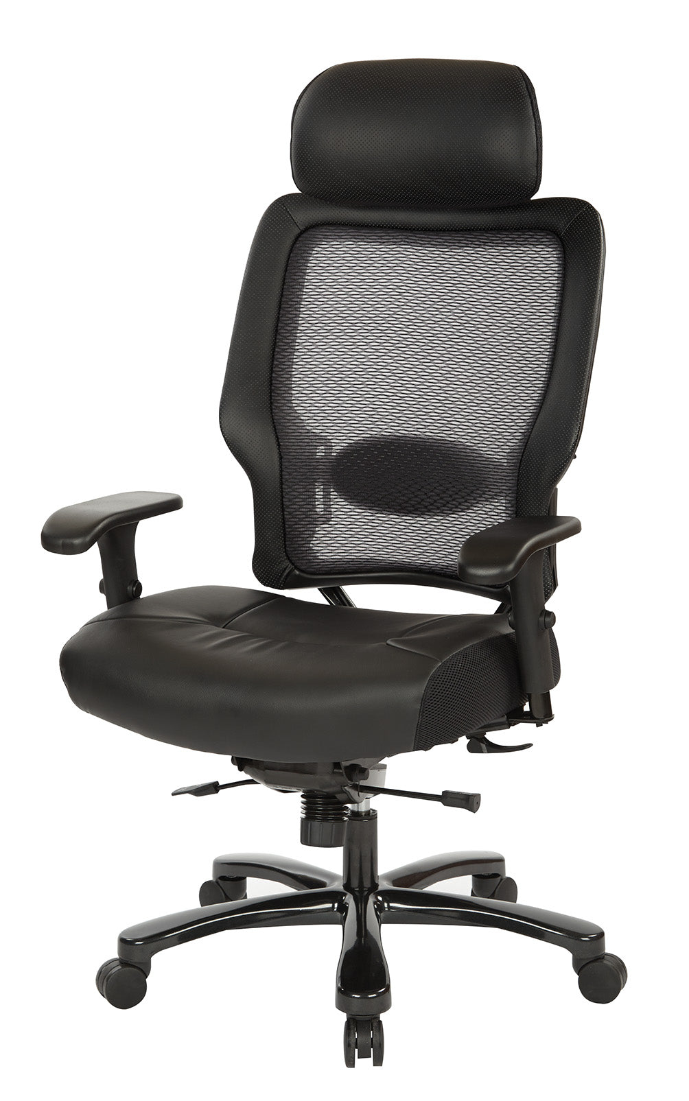 Dual Layer Air Grid® Back and Black Bonded Leather Seat, Adjustable
Headrest, 2-Way Adjustable Arms, Adjustable Lumbar and Industrial Steel Finish Base
