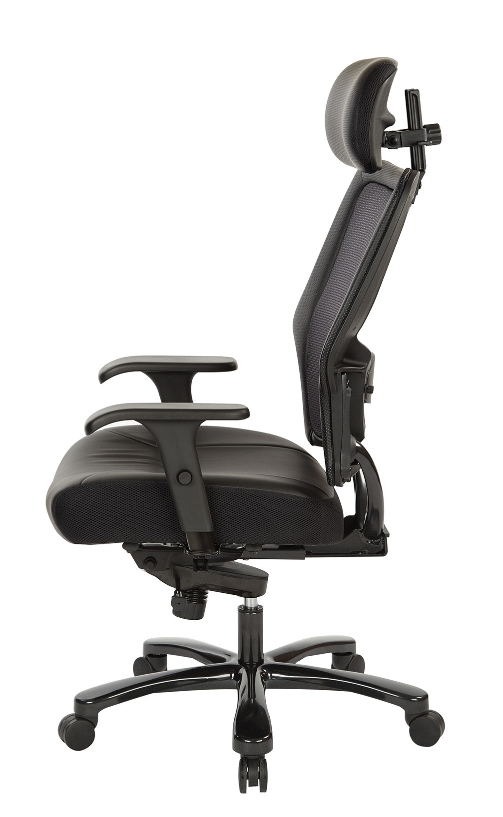 Dual Layer Air Grid® Back and Black Bonded Leather Seat, Adjustable
Headrest, 2-Way Adjustable Arms, Adjustable Lumbar and Industrial Steel Finish Base