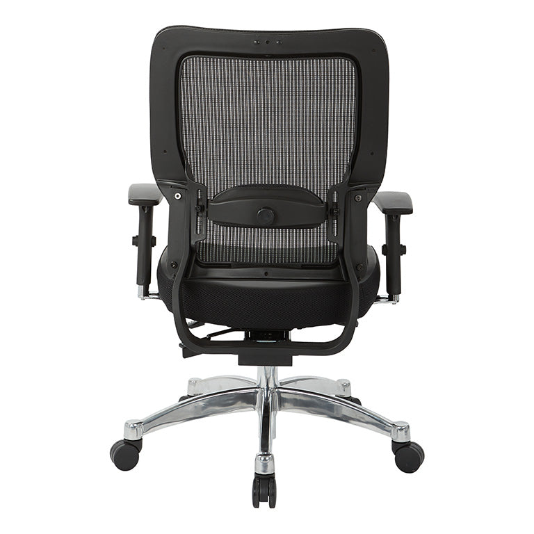 Black Vertical Mesh Back and Black Bonded Leather Seat, Height Adjustable
Chrome Arms, Height & Depth Adjustable Lumbar Support & Polished Aluminum Base