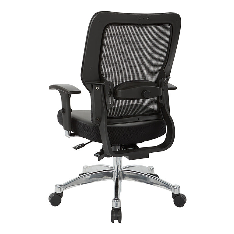 Black Vertical Mesh Back and Black Bonded Leather Seat, Height Adjustable
Chrome Arms, Height & Depth Adjustable Lumbar Support & Polished Aluminum Base
