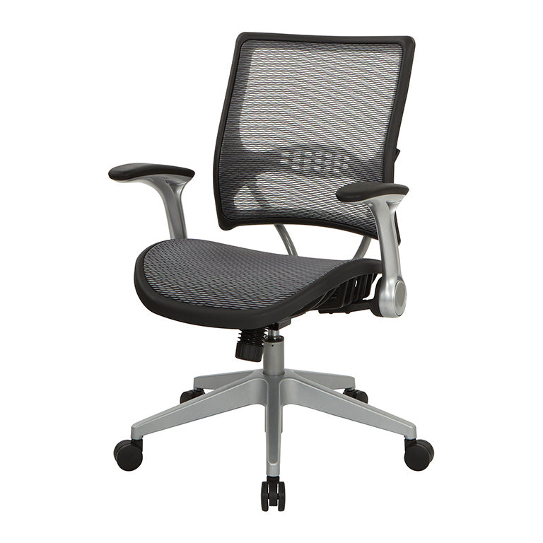 Light Air Grid® Back and Seat Manager’s Chair with Flip Arms, and
Angled Platinum Finished Nylon Base