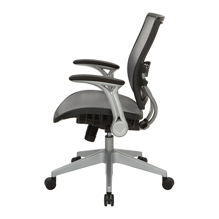 Light Air Grid® Back and Seat Manager’s Chair with Flip Arms, and
Angled Platinum Finished Nylon Base