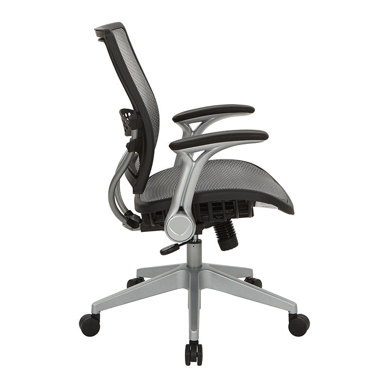 Light Air Grid® Back and Seat Manager’s Chair with Flip Arms, and
Angled Platinum Finished Nylon Base