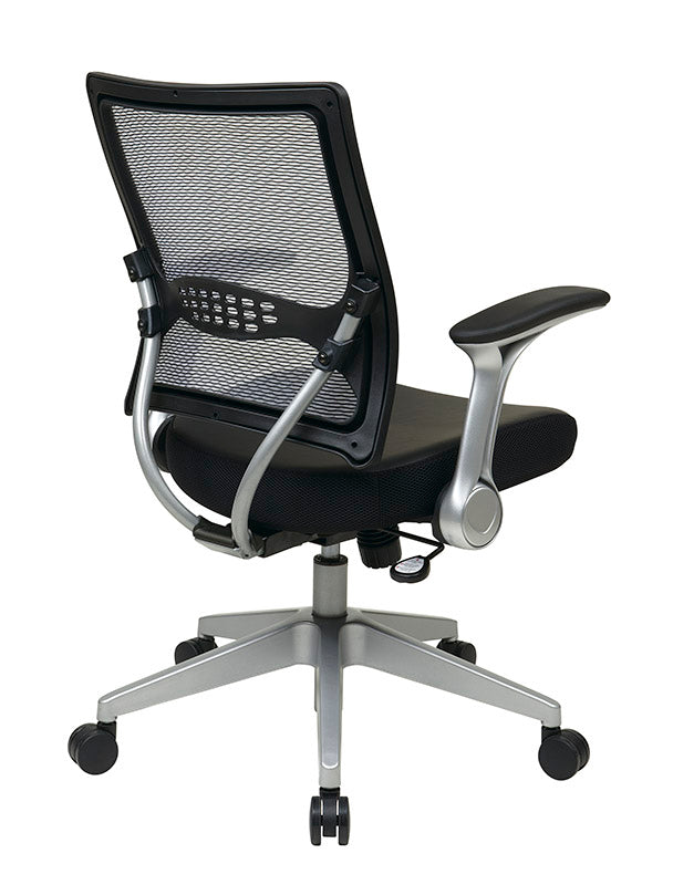Light Air Grid® Back and Black Bonded Leather Seat Manager’s Chair
with 2-to-1 Synchro Tilt, Flip Arms and Angled Platinum Finished Nylon Base