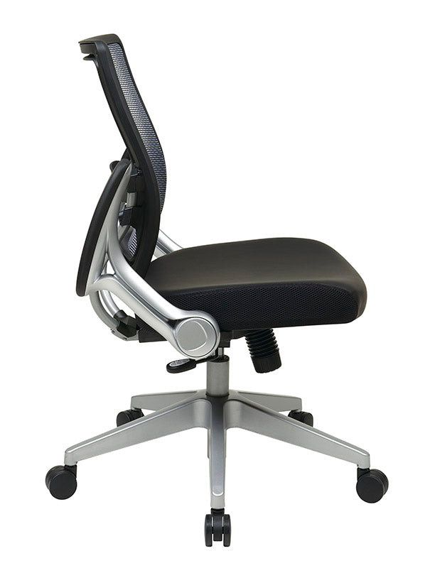 Light Air Grid® Back and Black Bonded Leather Seat Manager’s Chair
with 2-to-1 Synchro Tilt, Flip Arms and Angled Platinum Finished Nylon Base
