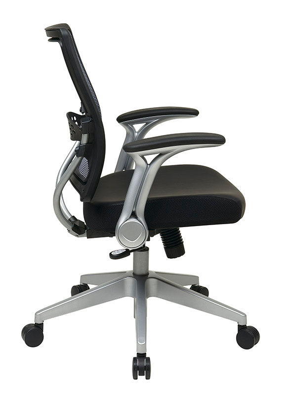 Light Air Grid® Back and Black Bonded Leather Seat Manager’s Chair
with 2-to-1 Synchro Tilt, Flip Arms and Angled Platinum Finished Nylon Base