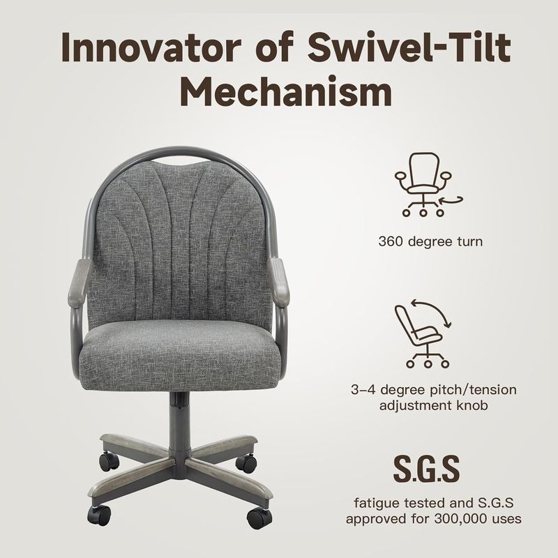 Chromcraft Douglas D7775 Casual Dining Chair Caster Swivel Tilt Fabric Dinning Chair in Seagray Wood and Gray Metal Finish