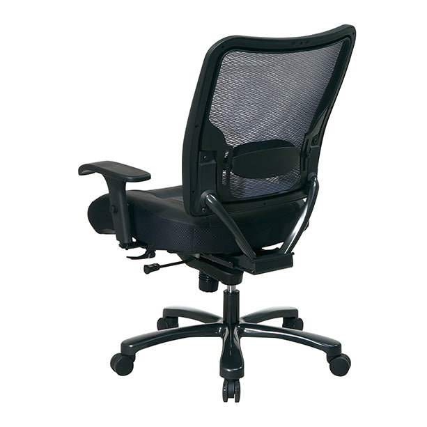 Dual Layer Air Grid® Back and Black Bonded Leather Seat Ergonomic Chair with
Adjustable Lumbar, 2-Way Adjustable Arms and Industrial Steel Finish Base