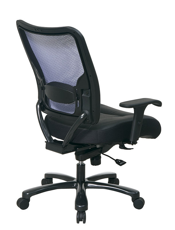 Dual Layer Air Grid® Back and Black Bonded Leather Seat Ergonomic Chair with
Adjustable Lumbar, 2-Way Adjustable Arms and Industrial Steel Finish Base