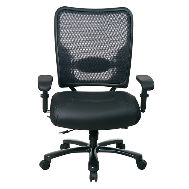 Dual Layer Air Grid® Back and Black Bonded Leather Seat Ergonomic Chair with
Adjustable Lumbar, 2-Way Adjustable Arms and Industrial Steel Finish Base