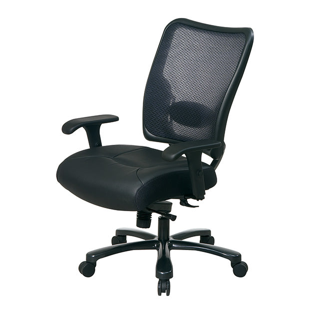 Dual Layer Air Grid® Back and Black Bonded Leather Seat Ergonomic Chair with
Adjustable Lumbar, 2-Way Adjustable Arms and Industrial Steel Finish Base