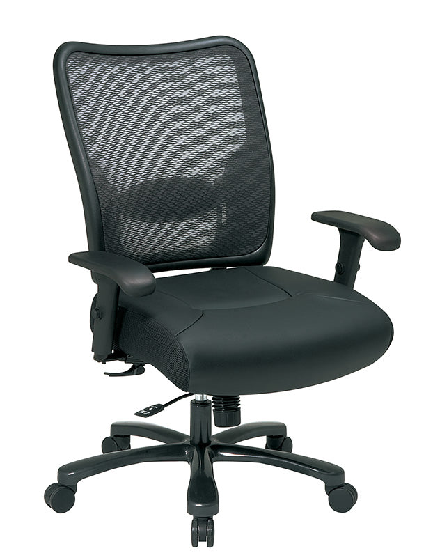 Dual Layer Air Grid® Back and Black Bonded Leather Seat Ergonomic Chair with
Adjustable Lumbar, 2-Way Adjustable Arms and Industrial Steel Finish Base