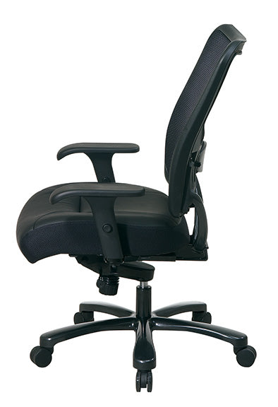 Dual Layer Air Grid® Back and Black Bonded Leather Seat Ergonomic Chair with
Adjustable Lumbar, 2-Way Adjustable Arms and Industrial Steel Finish Base