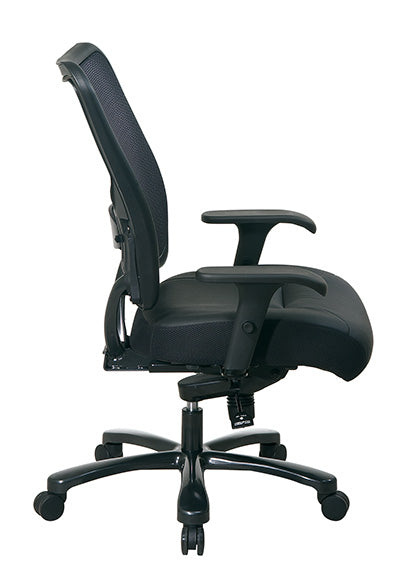Dual Layer Air Grid® Back and Black Bonded Leather Seat Ergonomic Chair with
Adjustable Lumbar, 2-Way Adjustable Arms and Industrial Steel Finish Base