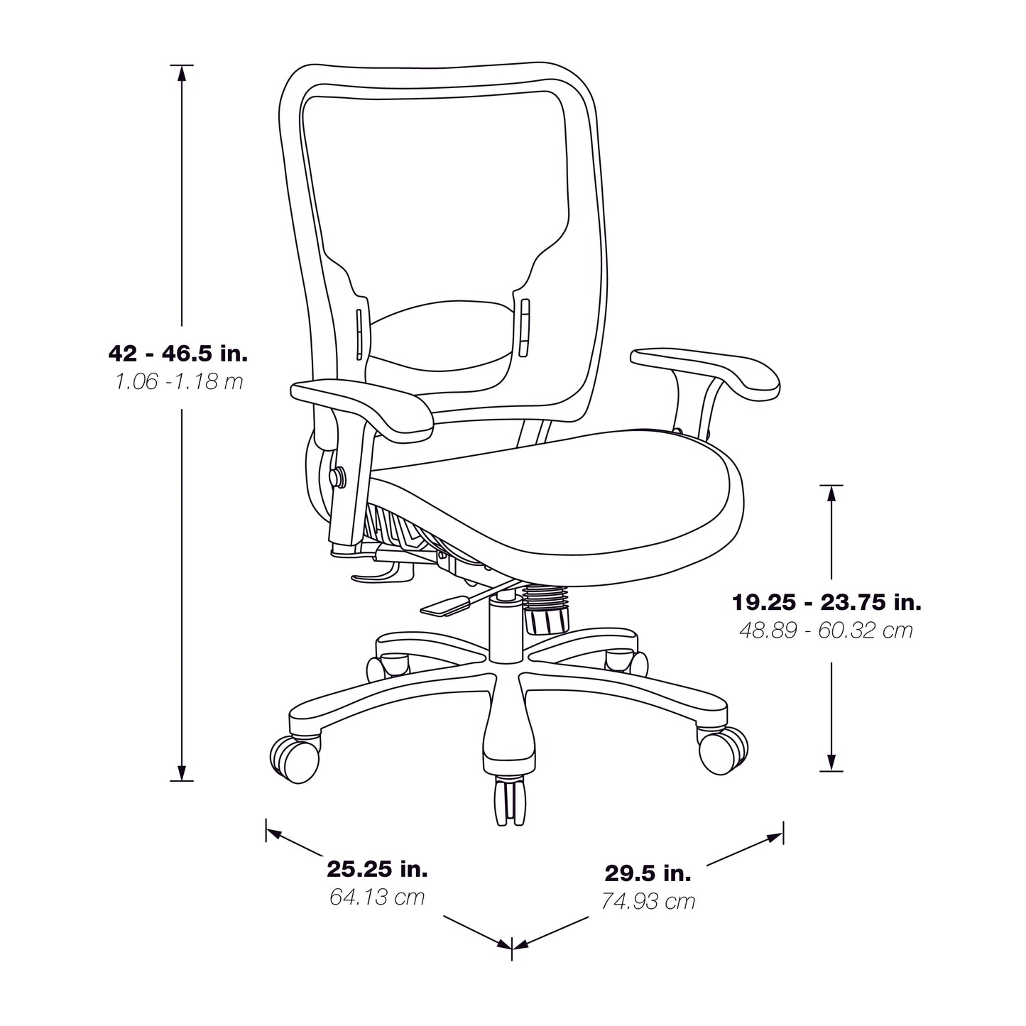 Air Grid® Seat and Back Ergonomic Chair with Height-Adjustable Lumbar
Support, 2-Way Adjustable Arms and Industrial Steel Finish Base