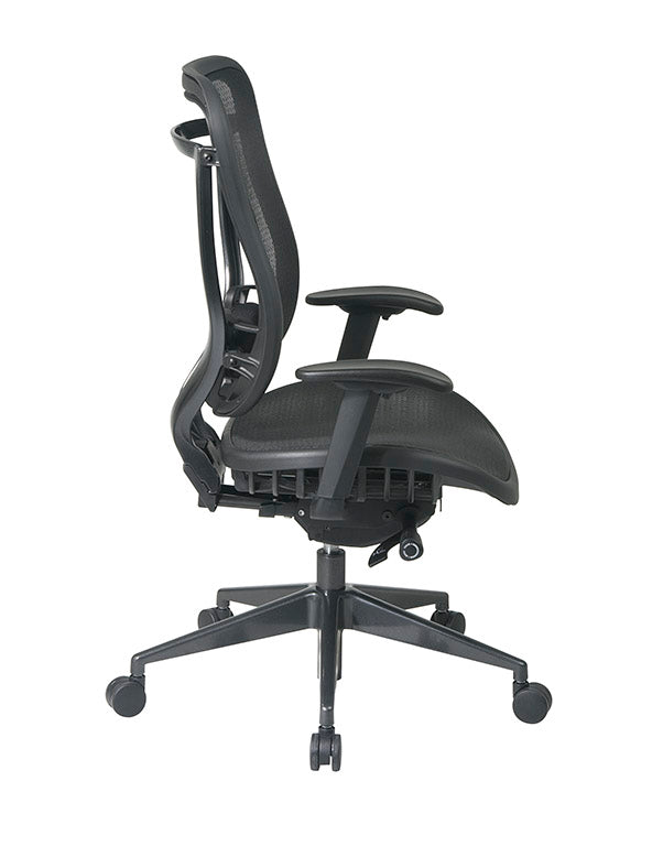 Breathable Mesh Back and Seat Executive Chair with Adjustable
Arms and Lumbar, Seat Slider and Industrial Steel Finish Angled Base