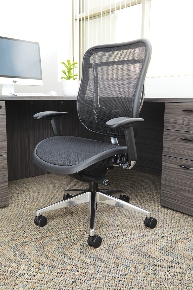Breathable Mesh Seat and Back Executive Chair with Adjustable
Arms & Lumbar, Seat Slider and Polished Aluminum Finish Base
