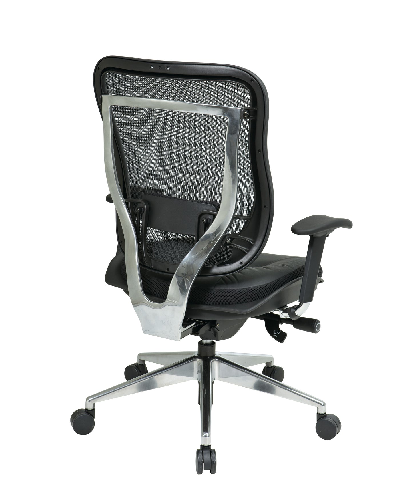 Breathable Mesh Back and Leather Seat Executive Chair with
Adjustable Arms & Lumbar, Seat Slider and Polished Aluminum Finish Base