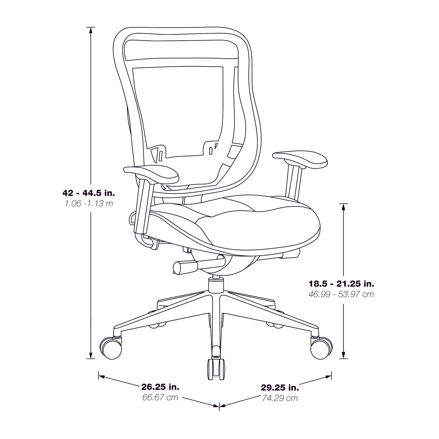 Breathable Mesh Back and Leather Seat Executive Chair with
Adjustable Arms & Lumbar, Seat Slider and Polished Aluminum Finish Base