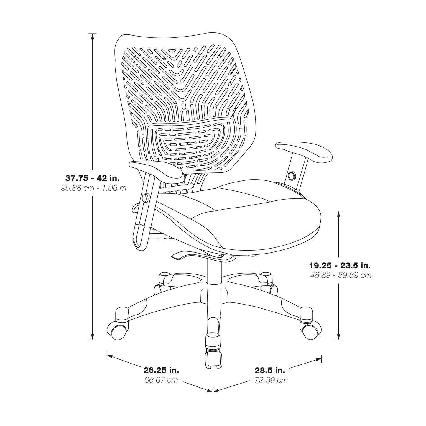 Self Adjusting Ice SpaceFlex® Back and Raven/Shadow Mesh Seat Manager’sChair with Adjustable Arms and Platinum Finish Base
