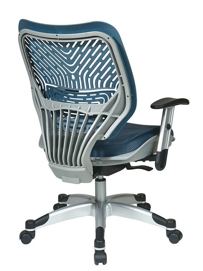 Self Adjusting Blue Mist SpaceFlex® Back and Blue Mist Mesh Seat
Manager’s Chair with Adjustable Arms and Platinum Finish Base
