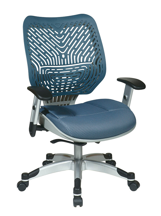 Self Adjusting Blue Mist SpaceFlex® Back and Blue Mist Mesh Seat
Manager’s Chair with Adjustable Arms and Platinum Finish Base